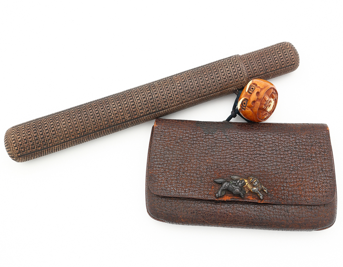 時代物 煙管 煙草入 煙管筒 金口 細工 彫刻 一式 骨董 アンティーク