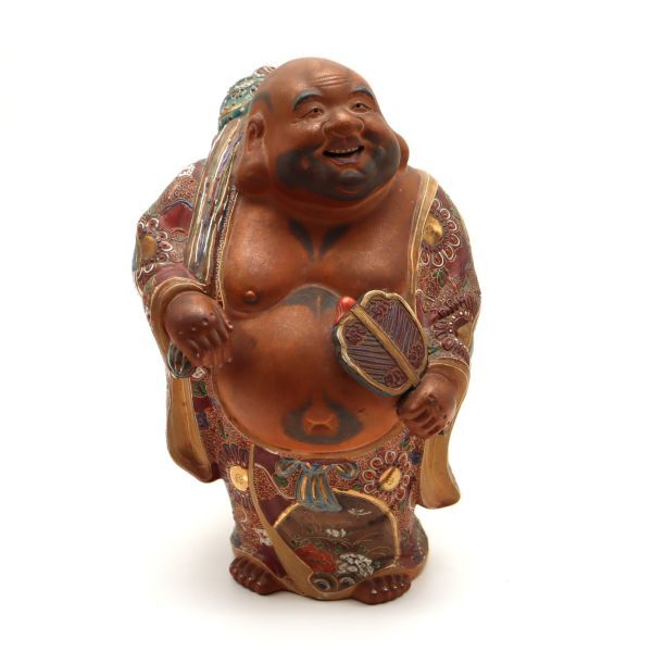 九谷焼 布袋 極彩色 七福神 縁起置物 骨董 九谷焼 布袋 極彩色 七福神