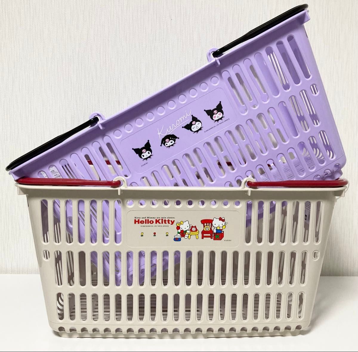 新品 ハローキティ ミニエコバスケット 買い物かご ピンク ブラック