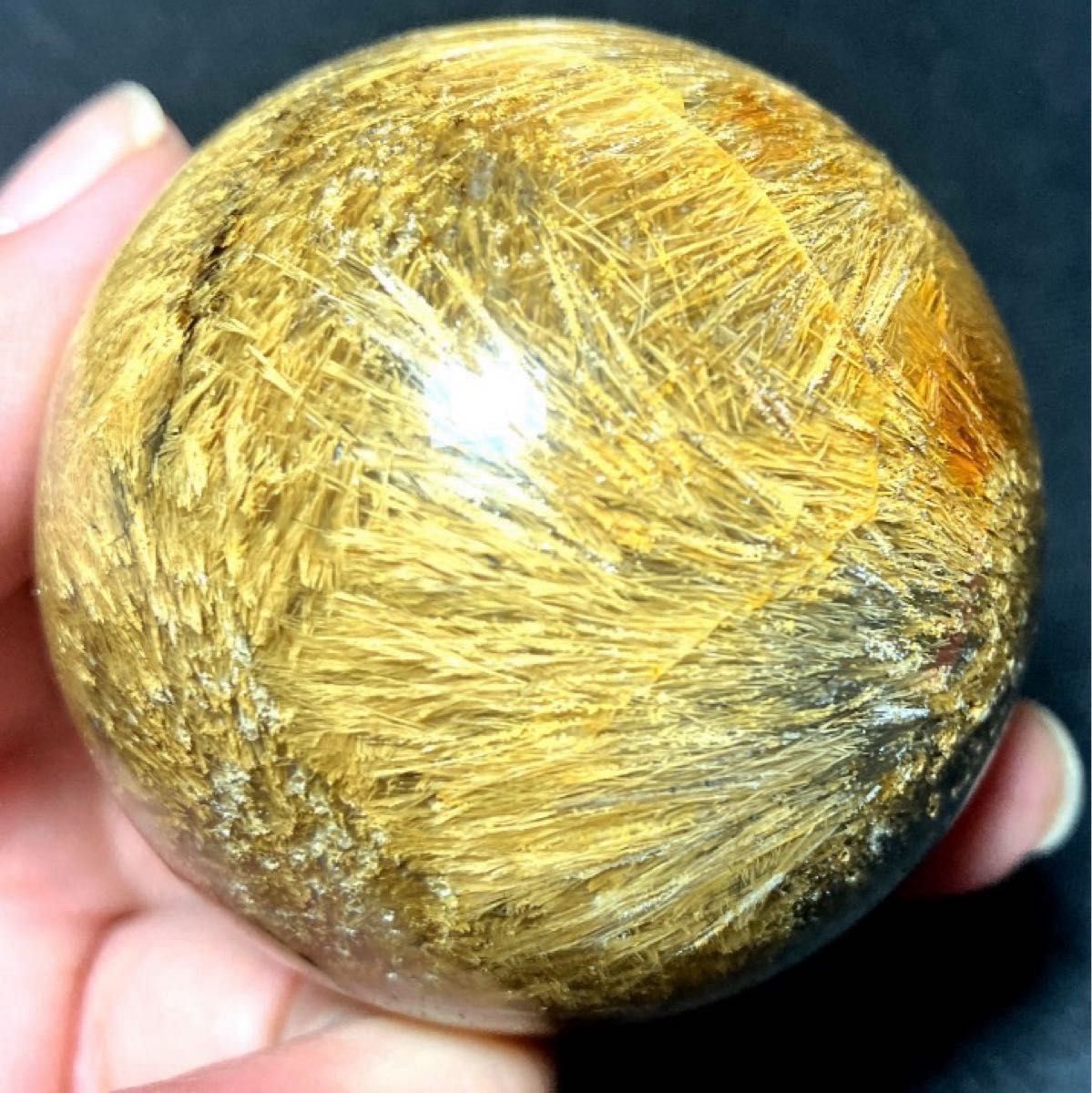 50mm ゴールドラビットヘアルチルクォーツ 丸玉 スフィア 金針水晶