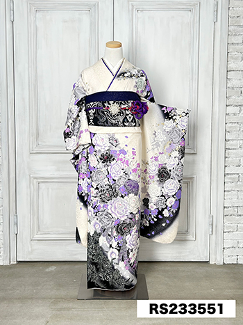 振袖】白/紫・薔薇 | 二十歳振袖館Az 振袖のみ 花柄 白