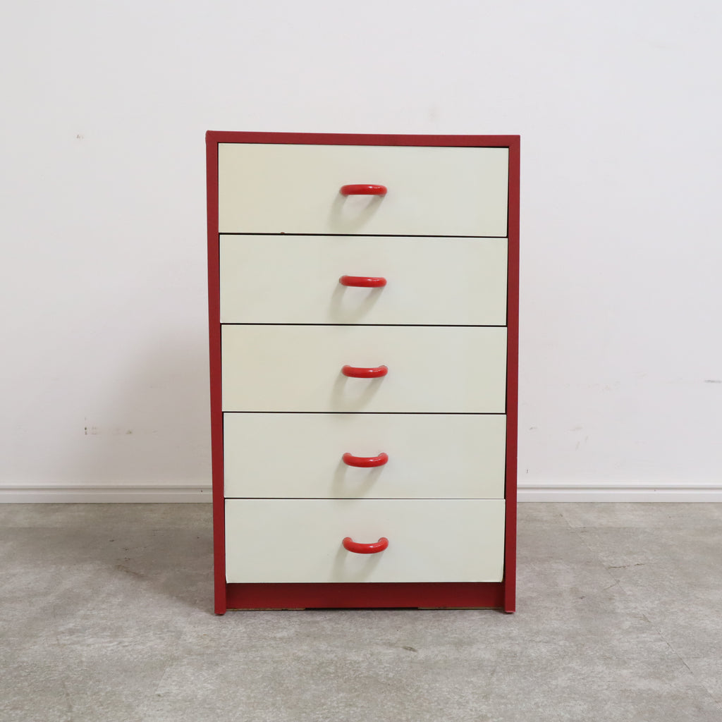 昭和レトロ レトロポップ チェスト 赤 白 整理棚 引き出し4段 タンス 木製