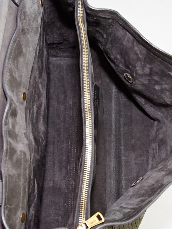 Yves Saint Laurent Grey Croc Embossed Suede Large Muse Two Bag