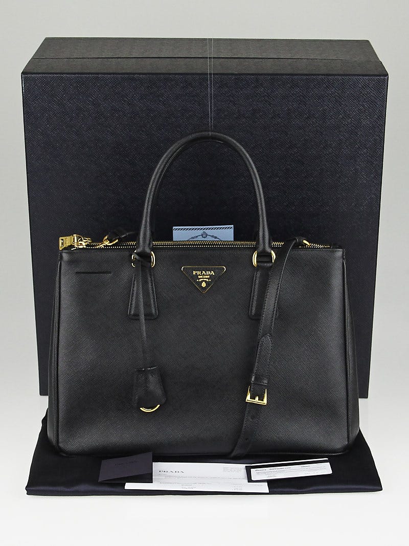 Prada Black Saffiano Lux Leather Double Zip Medium Tote Bag BN2274