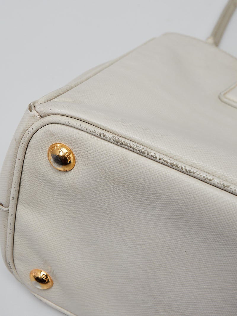 Prada White Saffiano Lux Leather Small Zip Tote Bag 1BA863