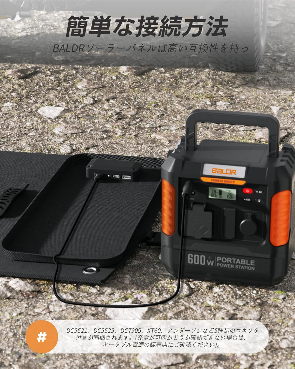 BALDR 600LFP リン酸鉄ポータブル電源 120Wソーラーパネルセット 6倍超