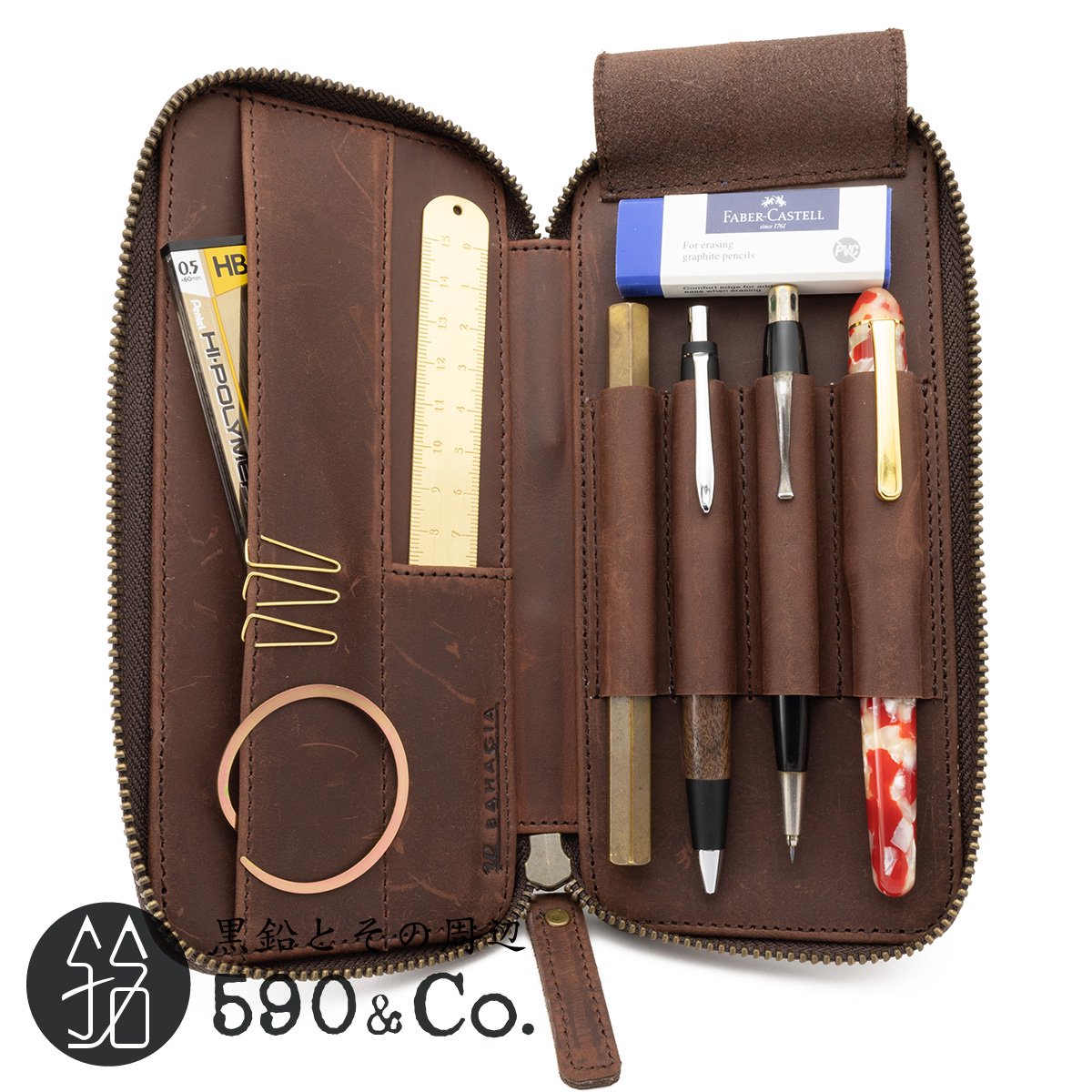 バハギアラウンドジップ型プエブロコニャック バハギア ペンケース