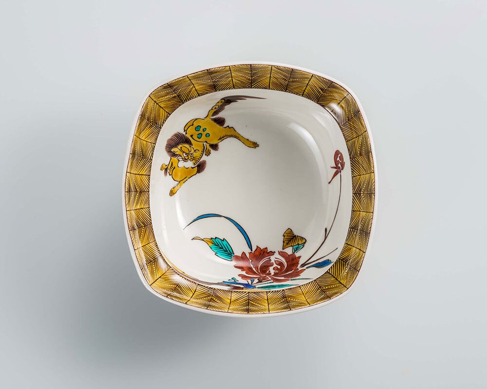 九谷焼 古九谷 色絵金彩 獅子牡丹文 大皿 飾皿 約39cm M R5991B