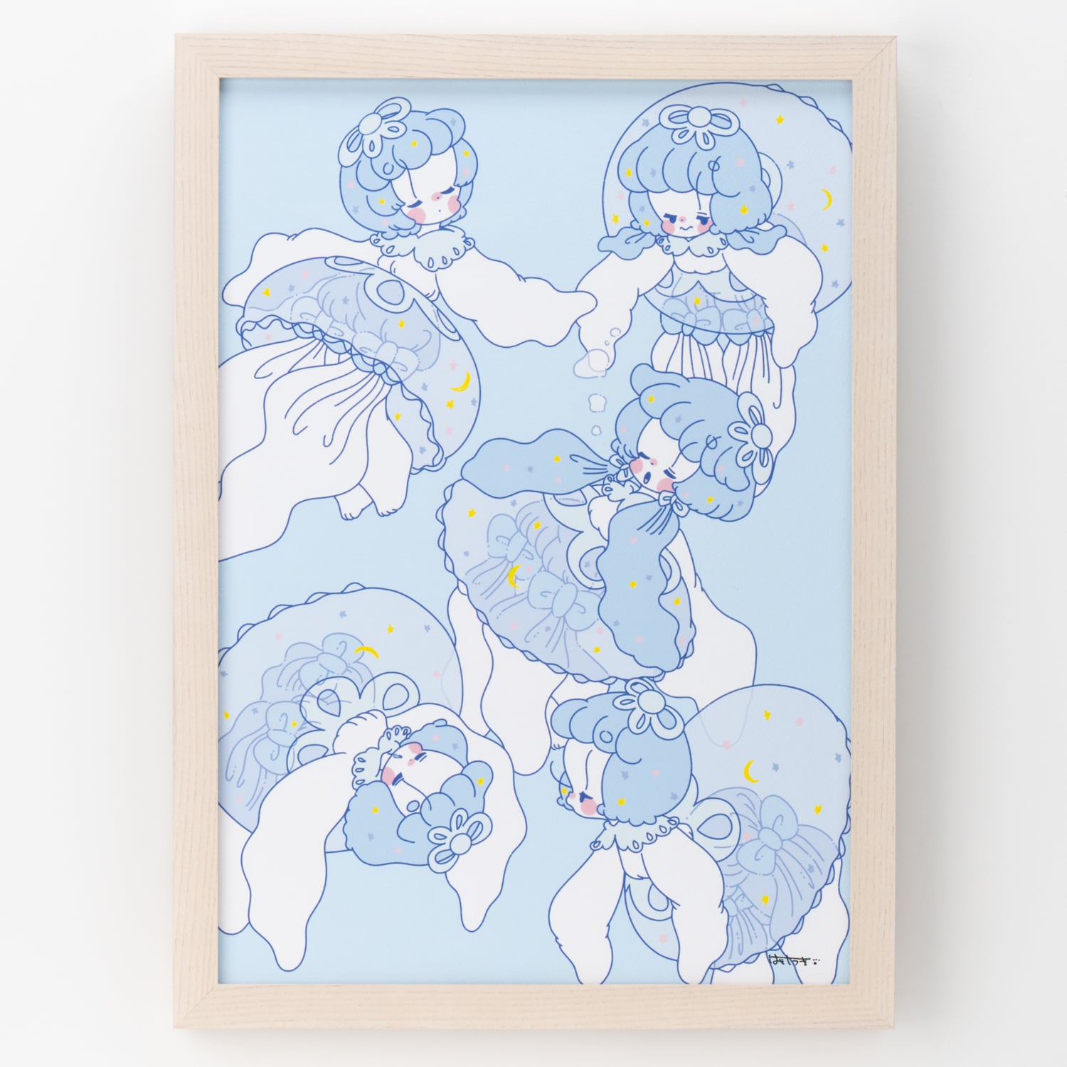 会場売約済】はやしうき 複製原画 1「クラゲ」額あり、直筆サイン入り