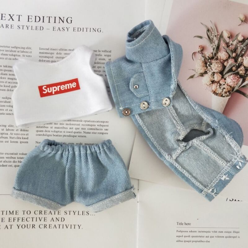 1613 ちびぬいちゃんのデニムセットアップ銀ボタン