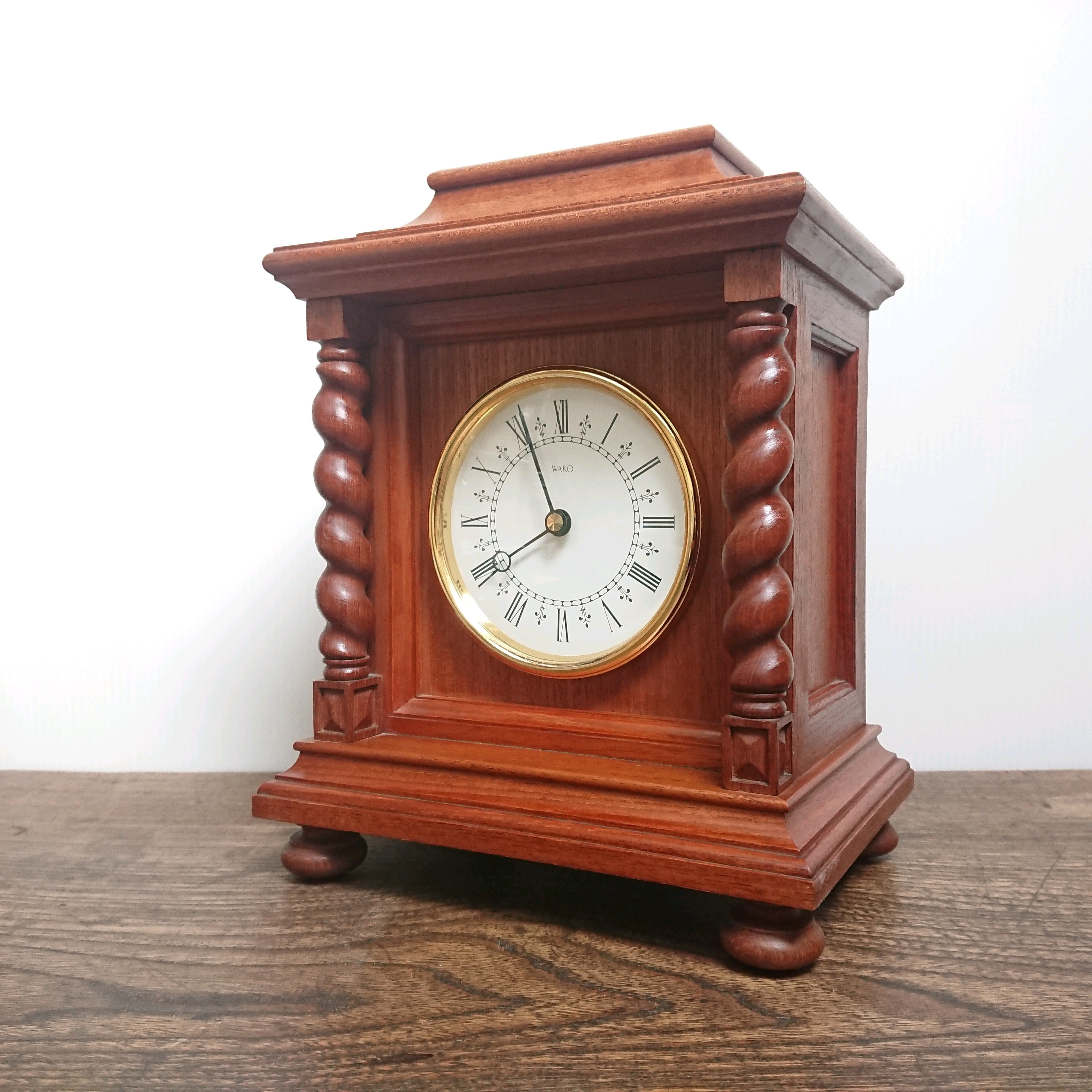 銀座和光/WAKO マントルクロック 置き時計 総チーク無垢材 クォーツ式
