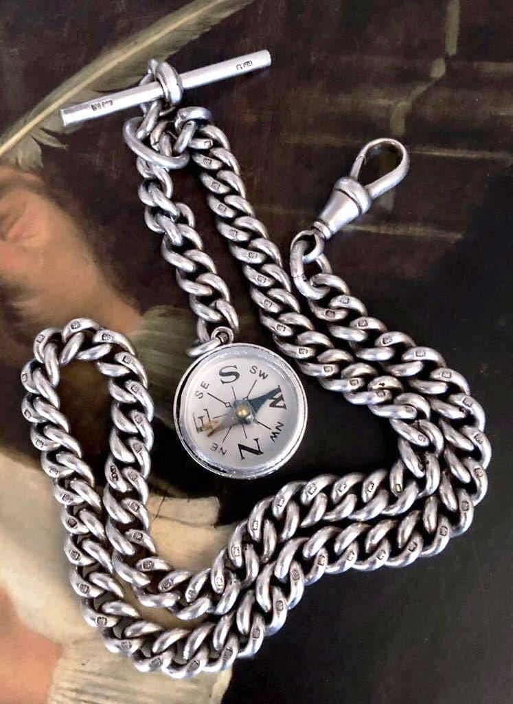 アンティーク 懐中時計鎖用 方位磁石 彫金 金工 k18？ アンティーク