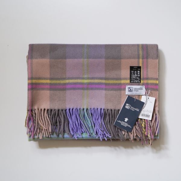 新品】レア！ジョンストンズ カシミアマフラー ピンク×グレー 新品未