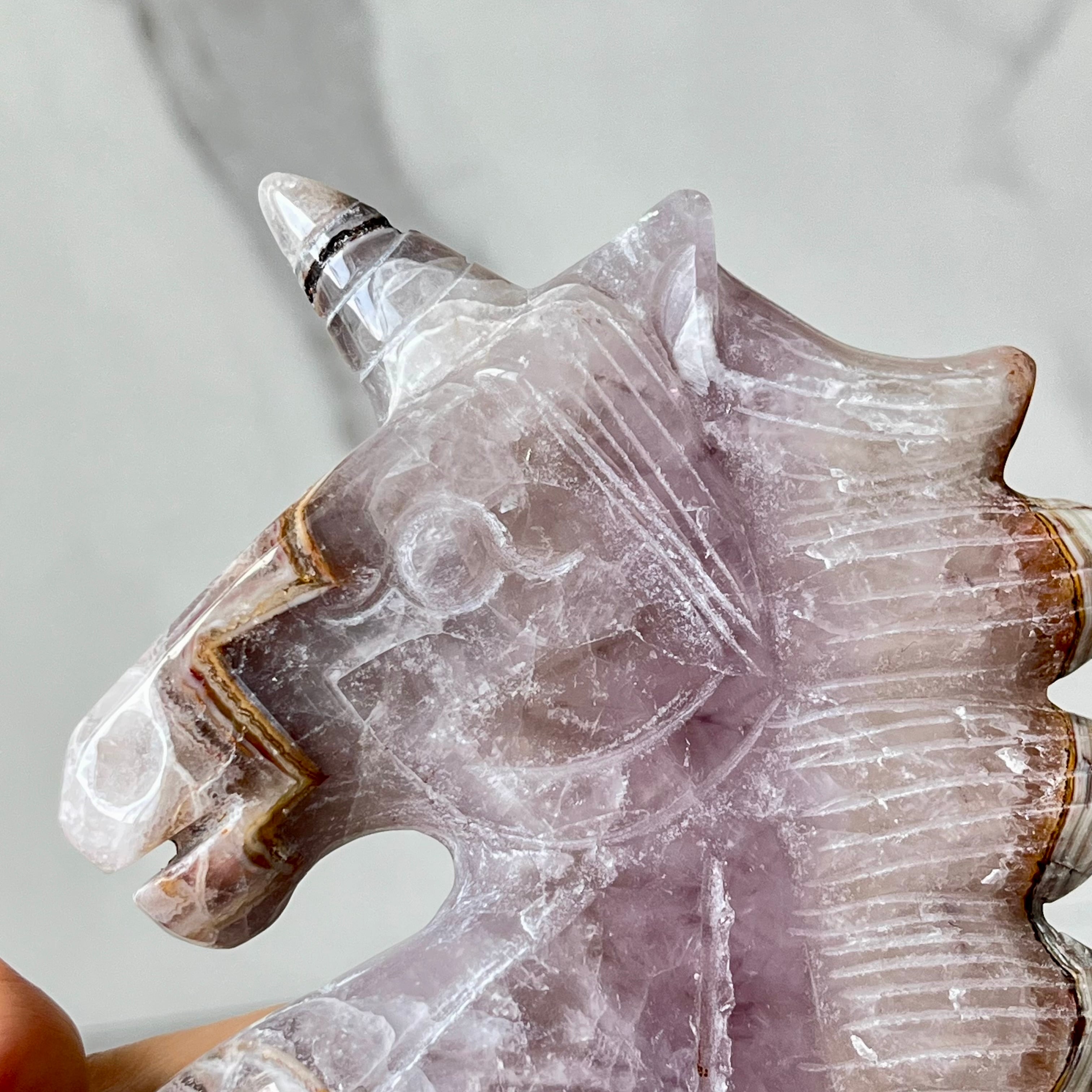 アメジストユニコーン｜紫水晶×瑪瑙｜天然石ユニコーン置物｜癒しと