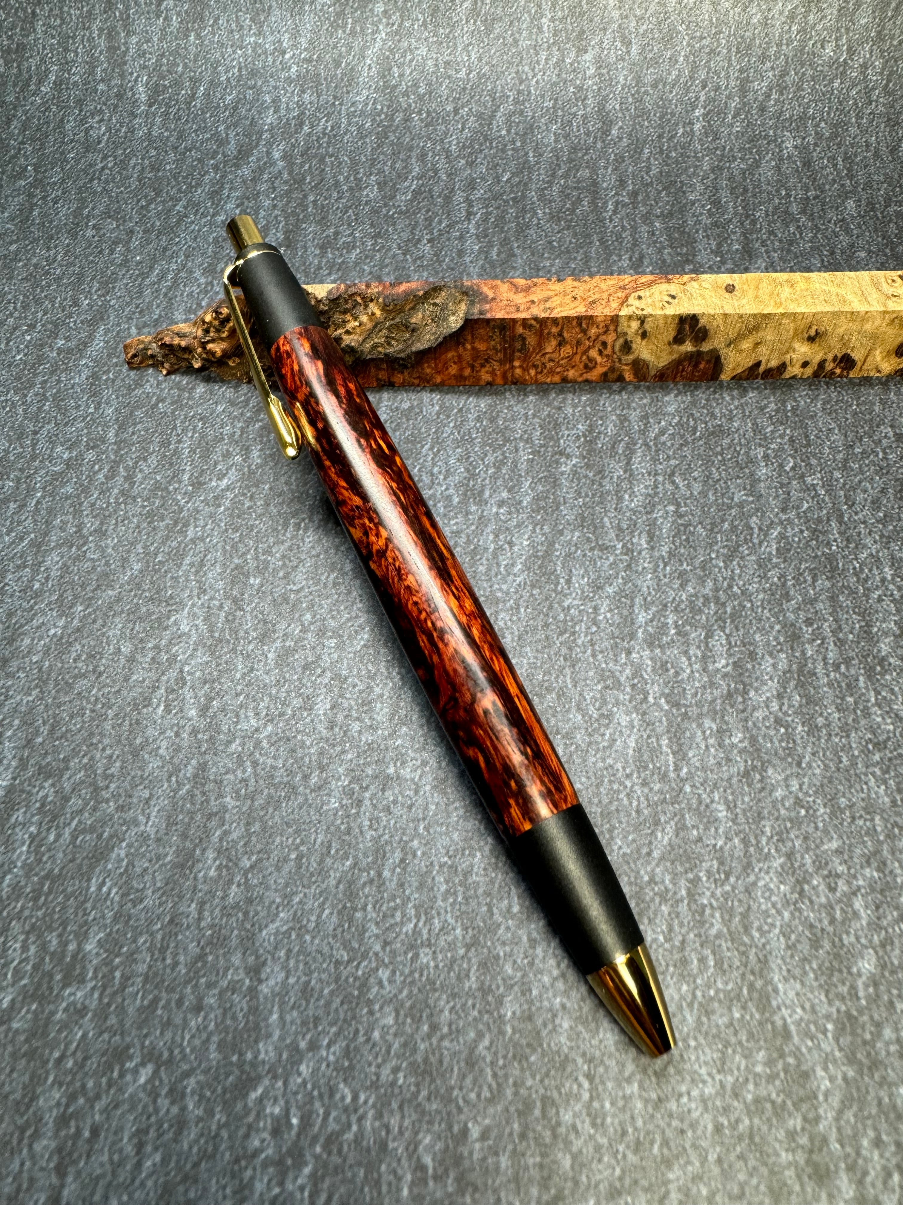 野原工芸似 花梨瘤 シャープペンシル ゴールド 斑紋純銀色仕様