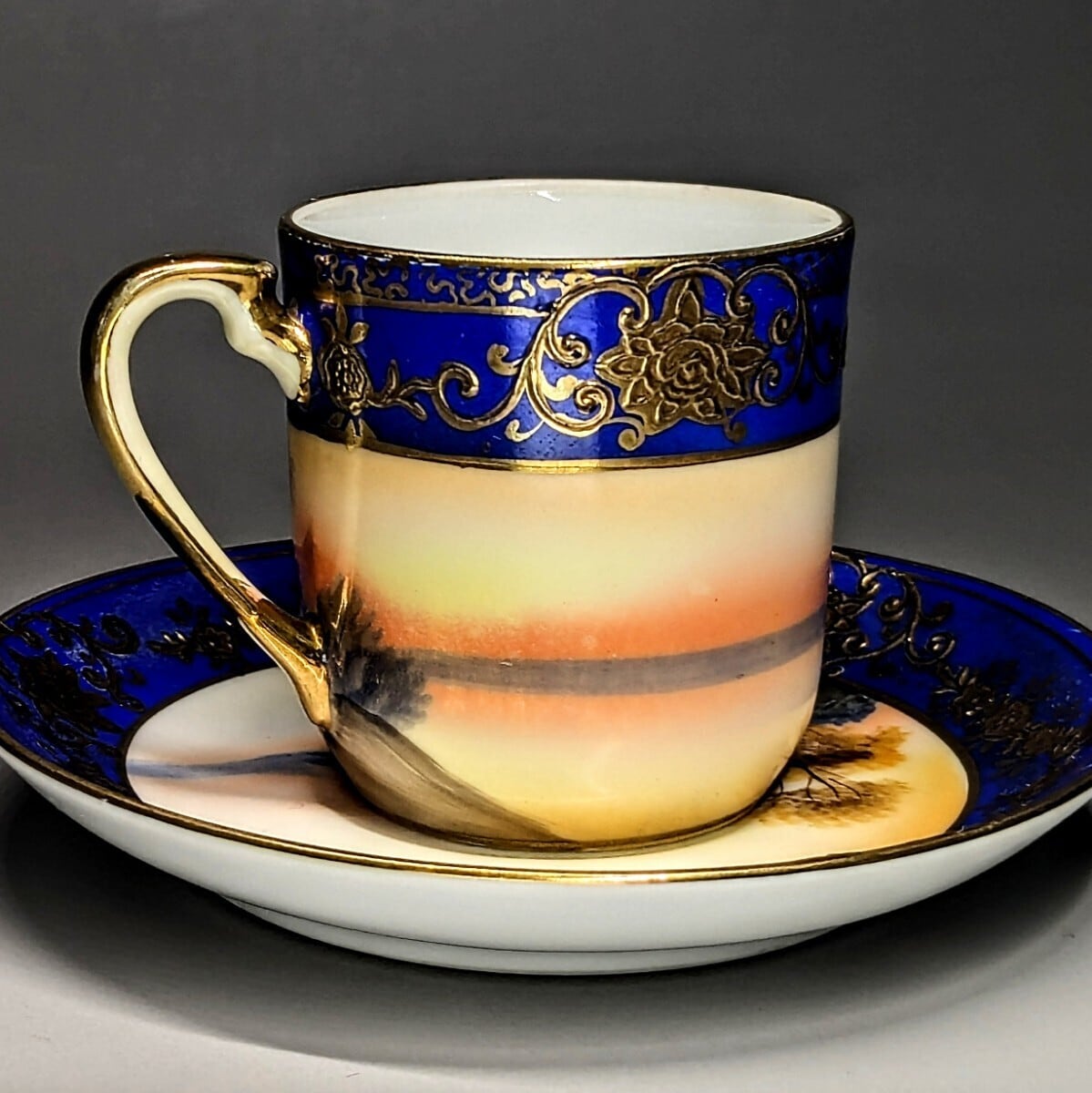 オールドノリタケ 白鳥 湖畔図 トリオ1客 カップ ソーサー プレート