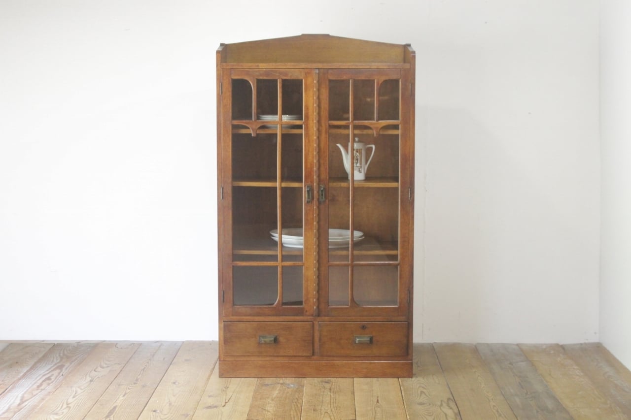 レトロ ガラスキャビネット 本箱 収納 食器棚 ラック 引き出し 抽斗 2