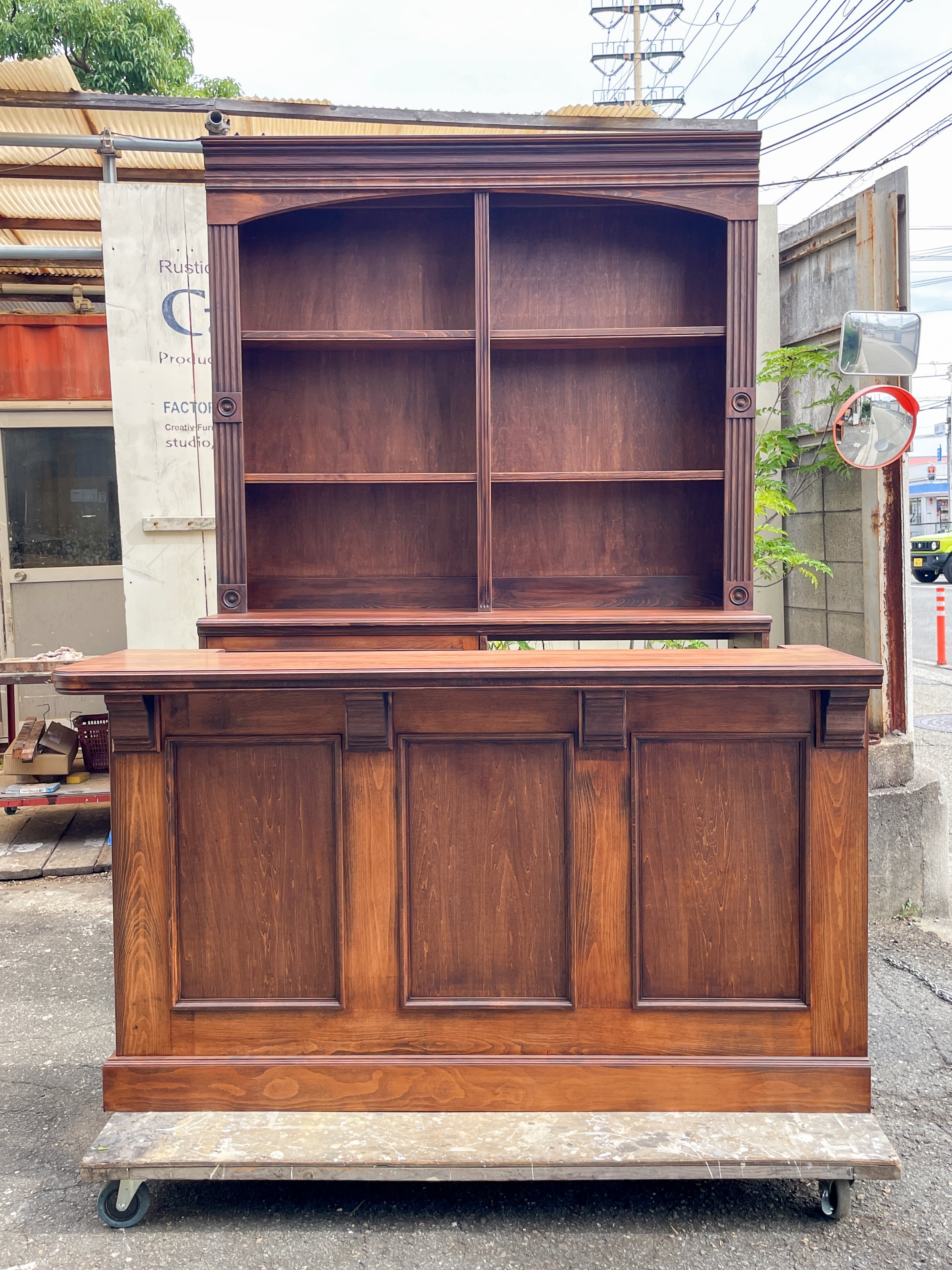 アンティーク風 バーカウンター 木製 ダークブラウン