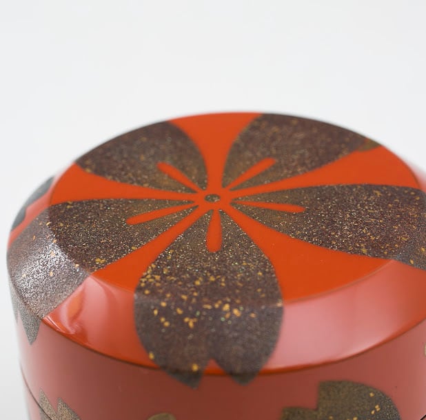 桜蒔絵 吹雪 雪吹 難波仁斎 蒔絵 桜花文 薄茶器 共箱 鵬雲斎書付 裏