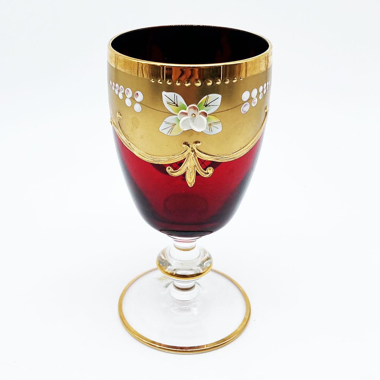ベネチアングラス ムラノ イタリア ワイングラス レッド 金彩 花紋