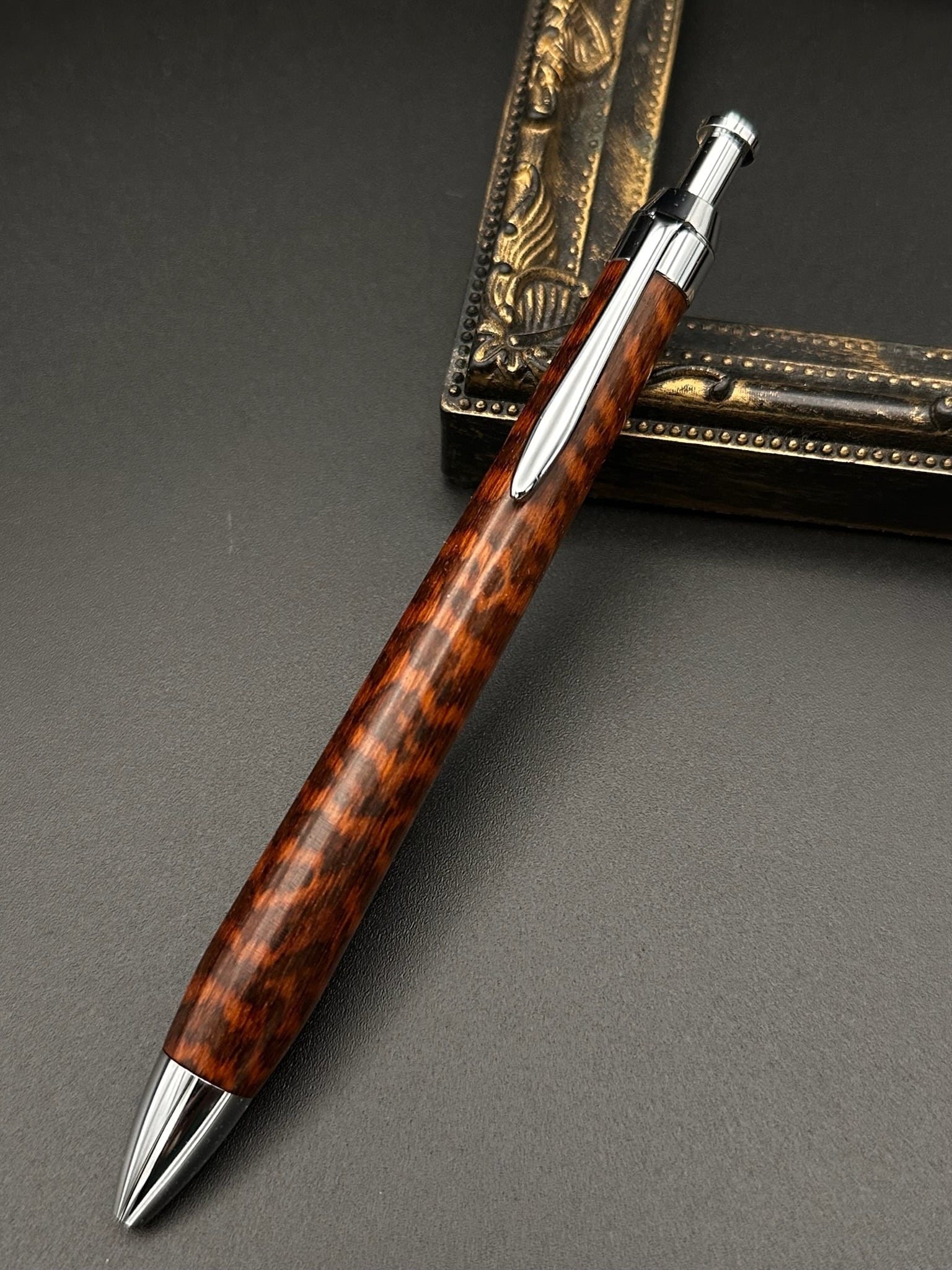 384ペン工房翌檜 極上 黒柿 孔雀杢 木軸シャーペン ボールペン 104