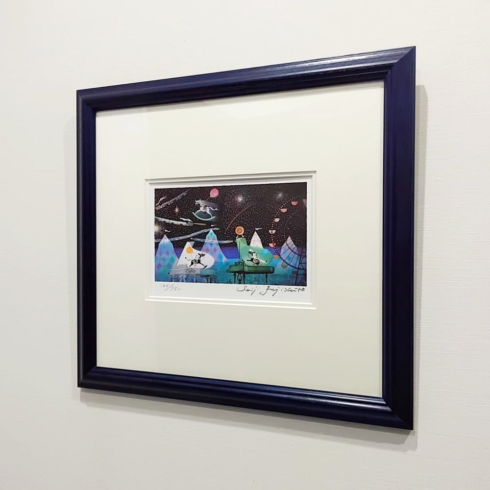 藤城清治 Seiji Fujishiro 星空の木馬とピアノ 直筆サイン 影絵 藤城