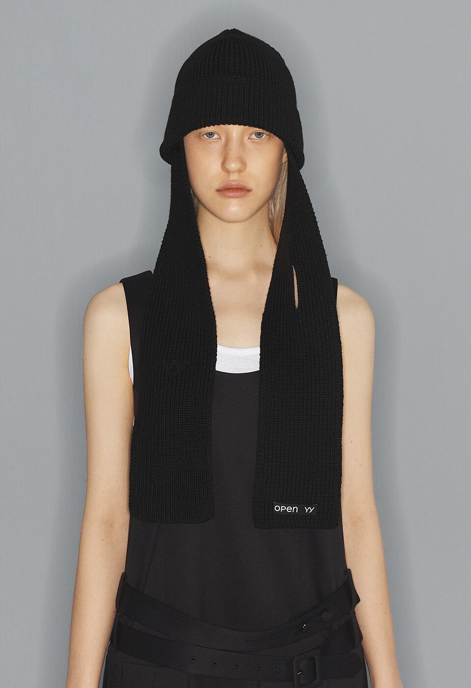 OPEN YY] SCARF BEANIE, BLACK 正規品 韓国ブランド 韓国通販 韓国代行