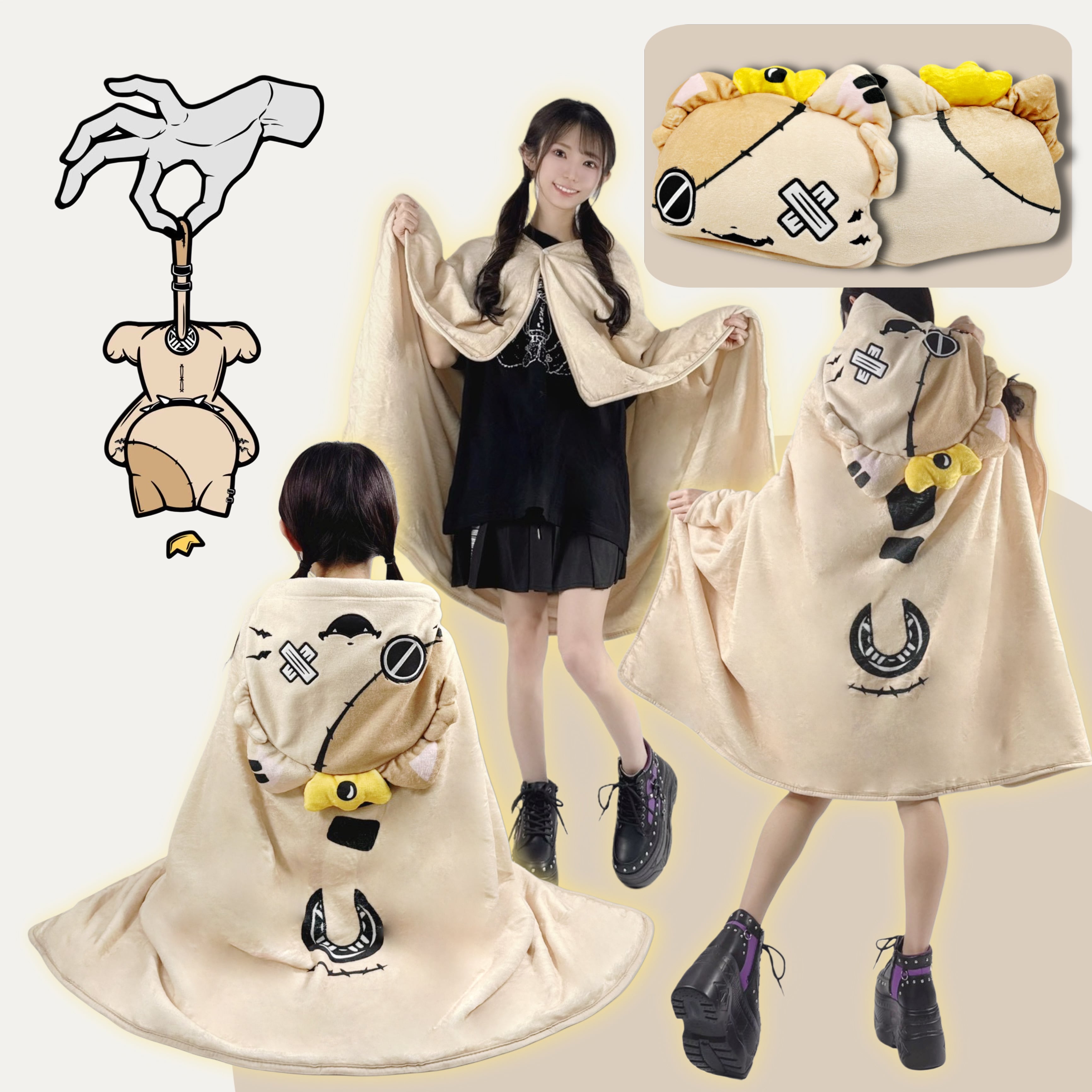 新春お祝いプレゼント》被れるミケ もこもこブランケット【クッション