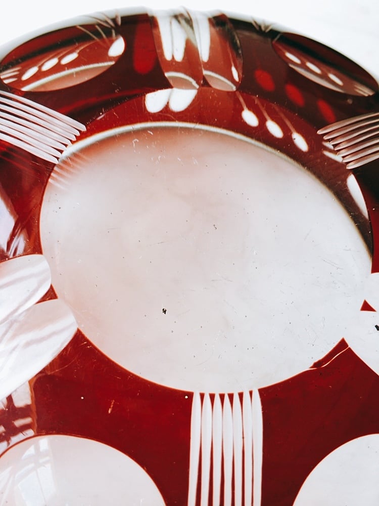 時代物 古硝子 赤被せガラス 切子 ボウル 鉢 2点 【昭和レトロ】No.3