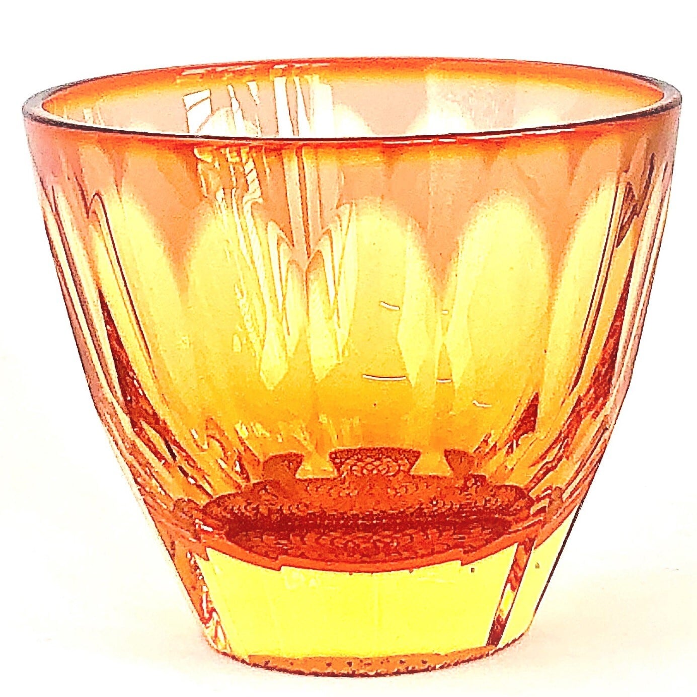 アンティーク赤色切子ガラス花模様 江戸切子 蝶形花（全4色