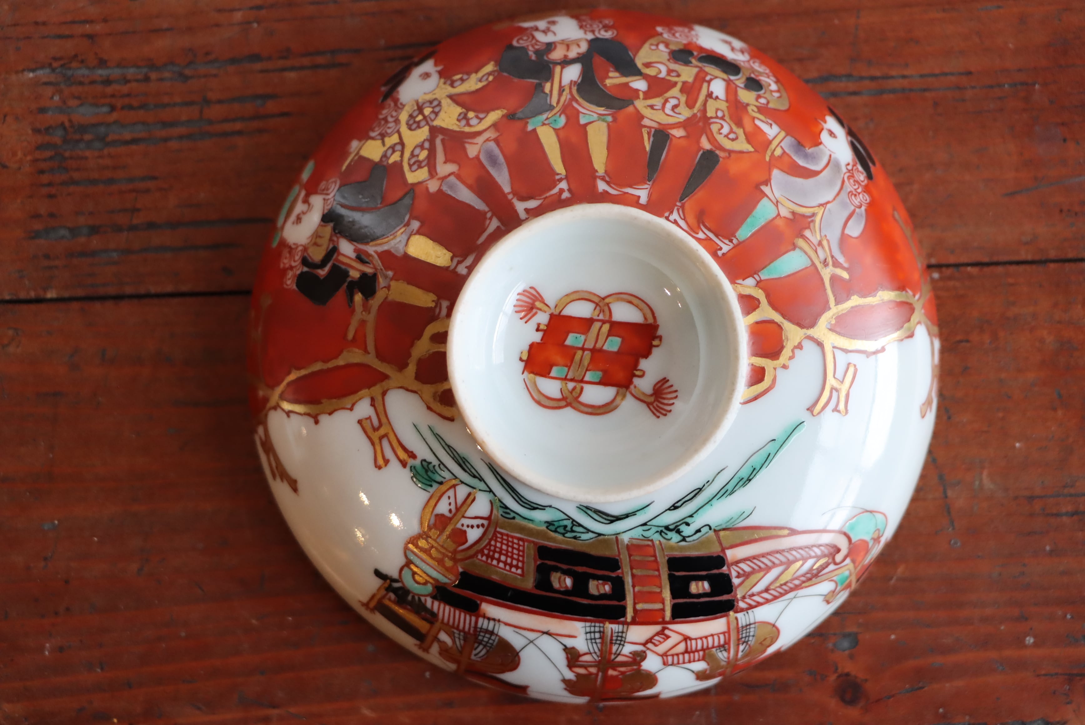 大聖寺手 伊万里色絵蓋茶碗4点 送料込み250929 大聖寺手 伊万里色絵蓋