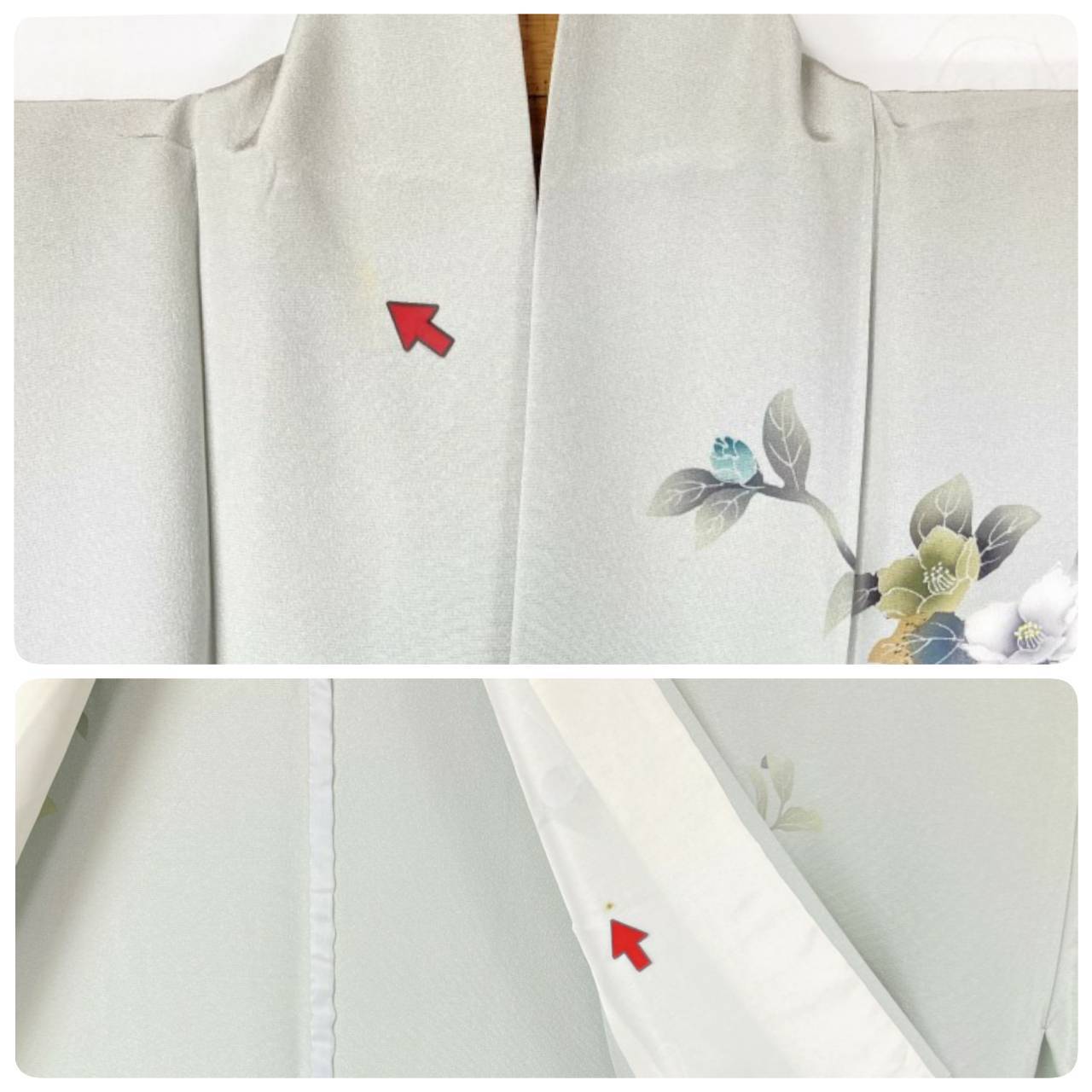 単衣】手描き友禅 訪問着 椿 花柄 正絹 黄緑 水色 1190 | kimono Re:和