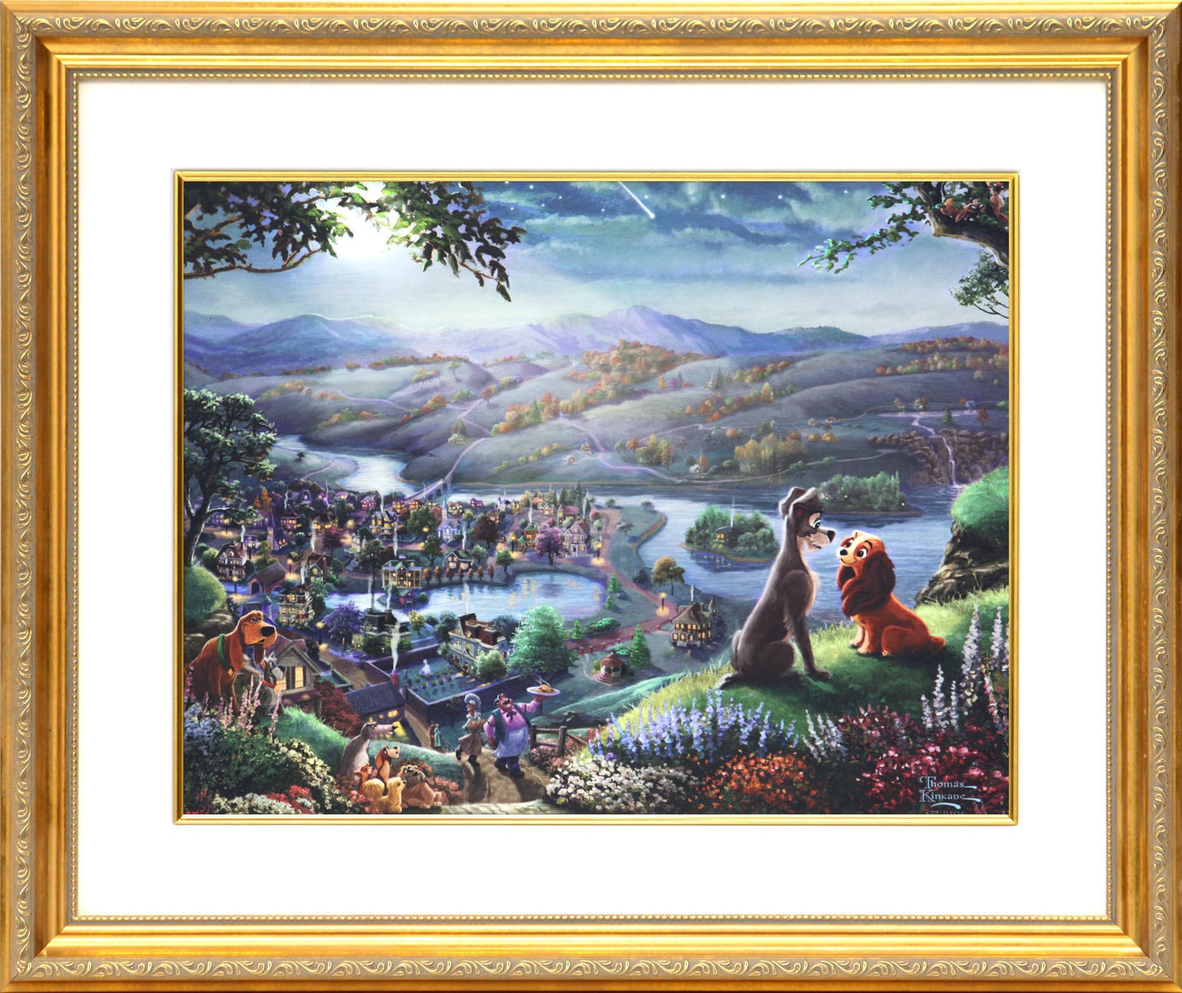 ディズニー絵画「わんわん物語/フォーリン ラブ」額縁2種選択可 作品