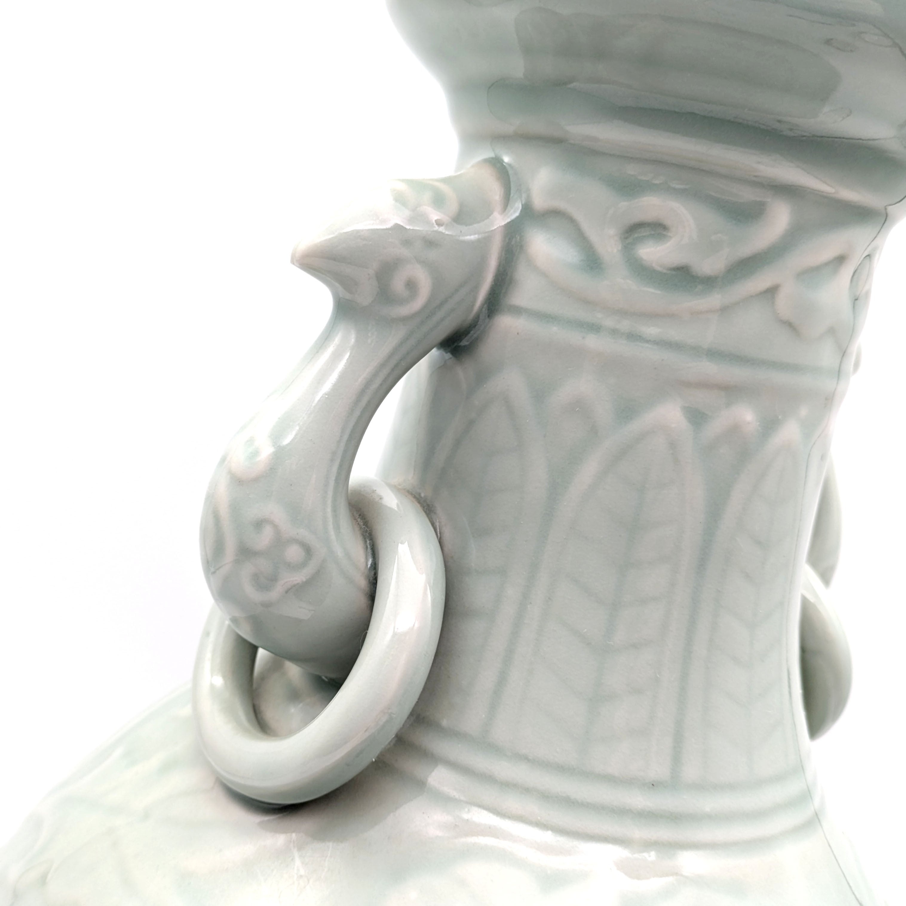 中国 釣窯 粉青 花口瓶 高さ約30㎝ V R7720B 中国 釣窯 粉青 花口瓶 高