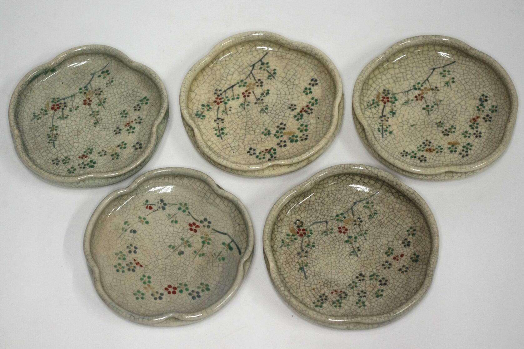 稀少品「母」中国古玩 染付扇面皿 10客 古染付 風景図