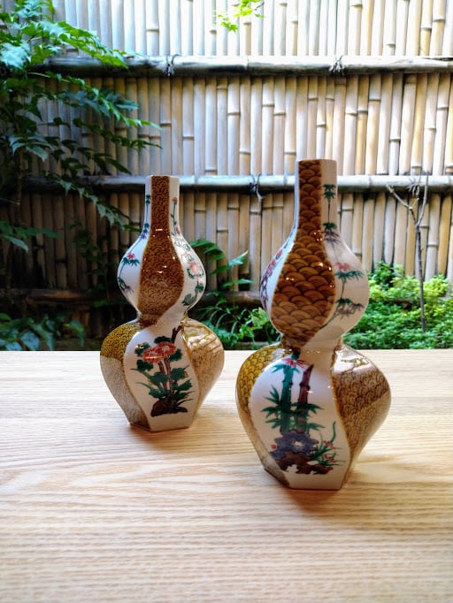 倣古九谷 唐草 九谷焼 陶源製 酒瓶 瓢箪 徳利 酒器 共箱 2464 倣古九谷