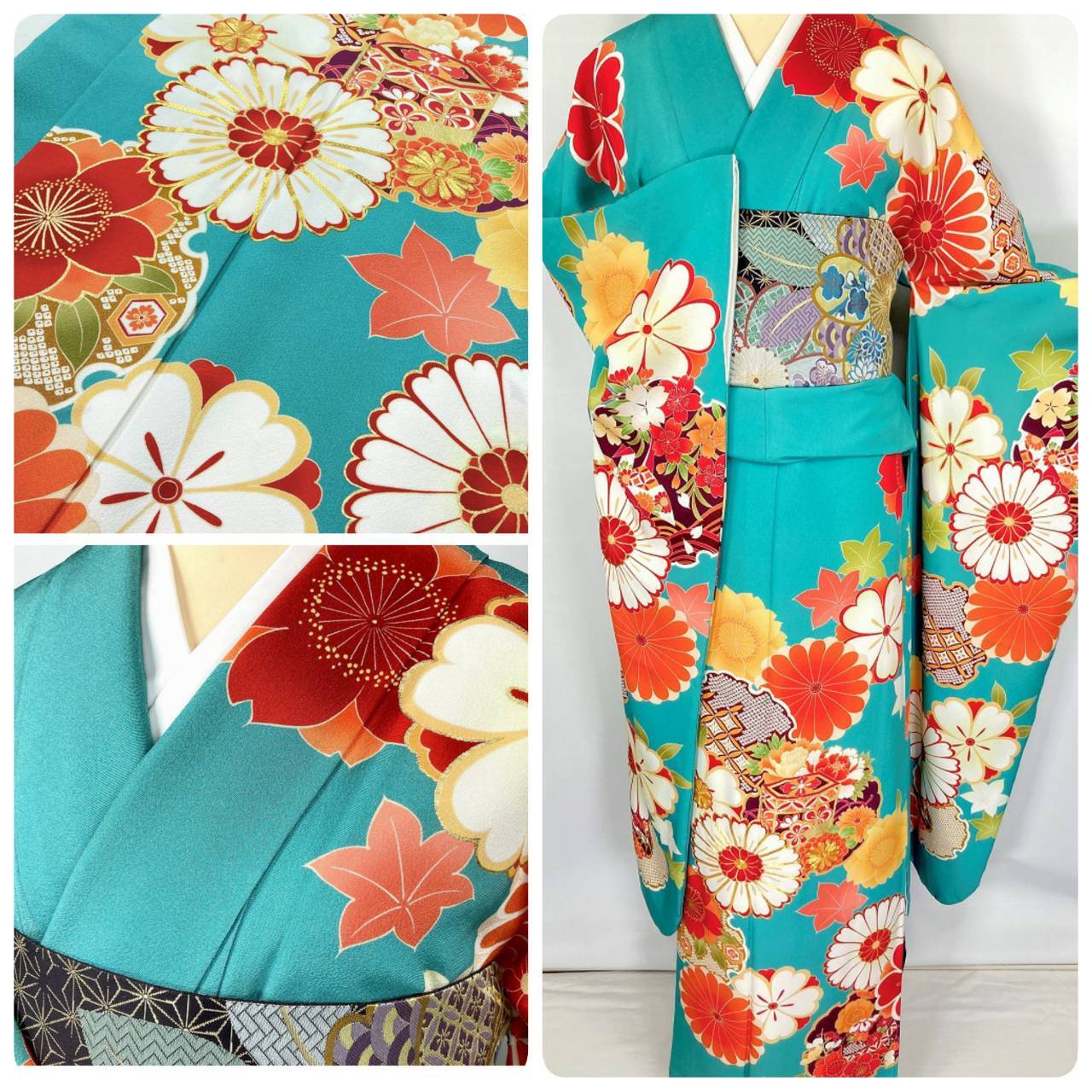 振袖 仮絵羽 正絹 京友禅 刺繍 売れ筋 金駒 金彩 ちりめん 未仕立て品