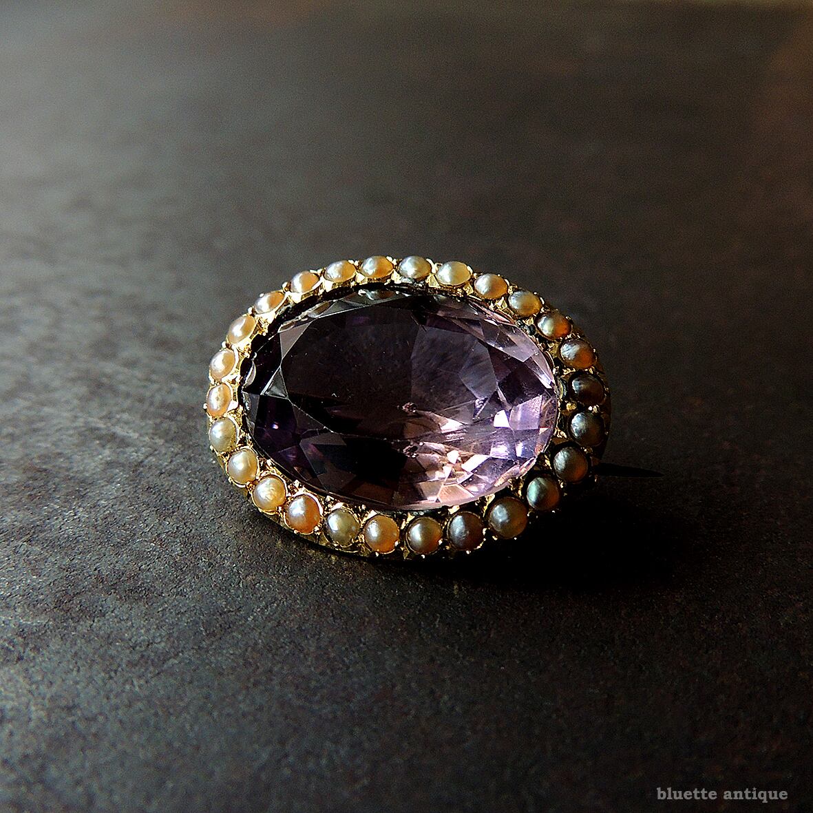 英国アンティークジュエリー 15ctゴールド 天然アメシスト 真珠 レース