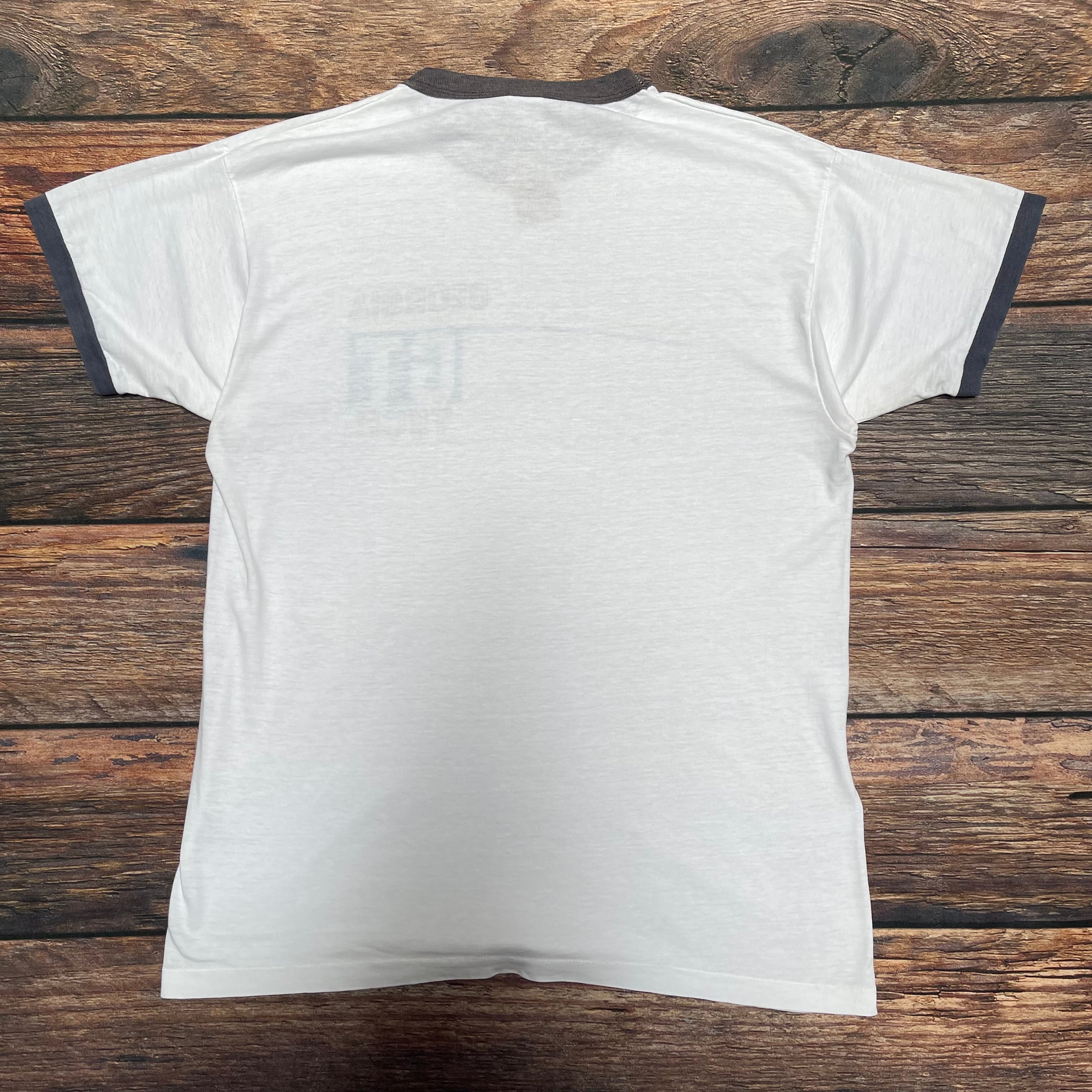 80's Champion 】 USA製 リンガーTシャツ 染み込みプリント トリコタグ