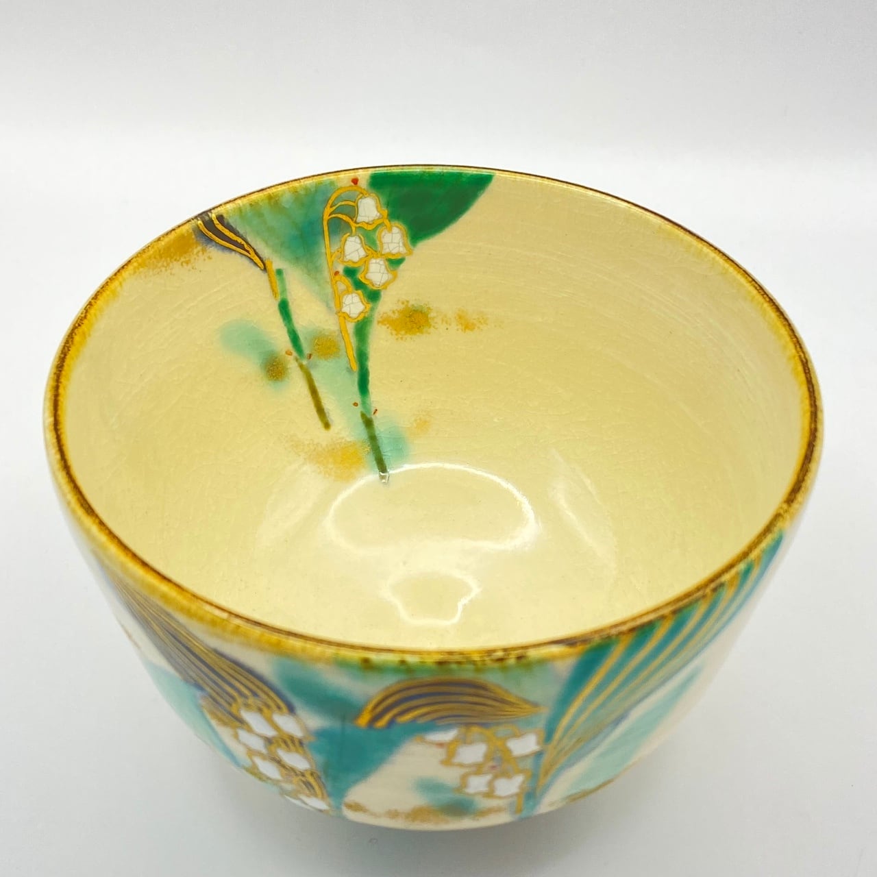 江戸期 古杉形茶碗 墨絵蘭文 在銘 池坊家元蔵共箱 茶道具☆時代物