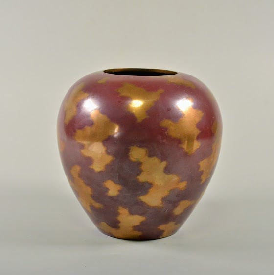 古銅製赤銅大明仙徳瓢箪型高盛彫刻蜻蛉蔦紋置物一輪挿し花器筆立