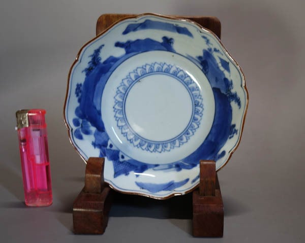 藍模様 輪花膾古伊万里角福5客 賢人図 中皿