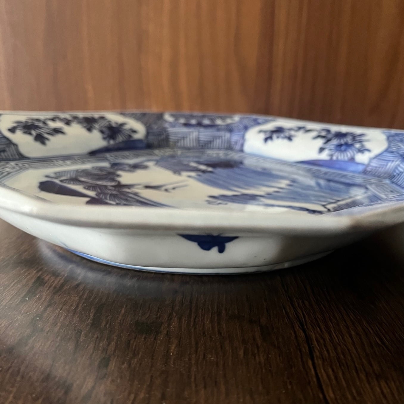 伊万里 染付 山水文 大角皿（江戸幕末期）｜30cm×30cm 高さ5cm | 古