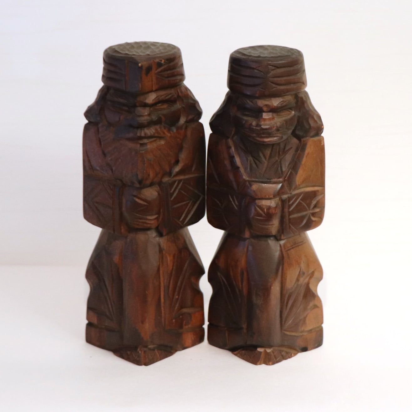 アイヌ木彫り人形・ニポポ人形・夫婦ペア・No.200815-014・梱包サイズ