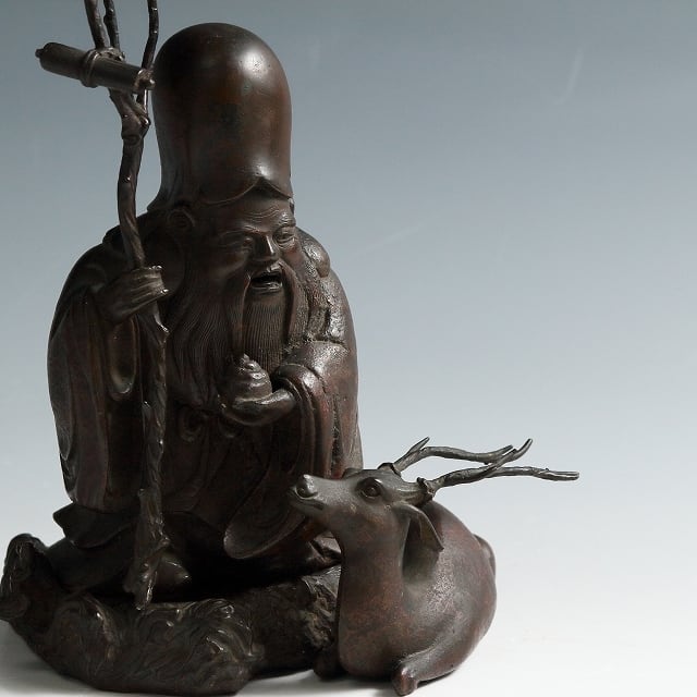 江戸～明治時代 蝋型鋳銅 鹿寿老人 香炉 置物 dby11819-7 | こがん堂