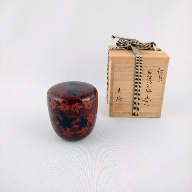 茶道具加賀漆師金城萬茂造蕨蒔絵烟草筒煙草入共箱VR5453