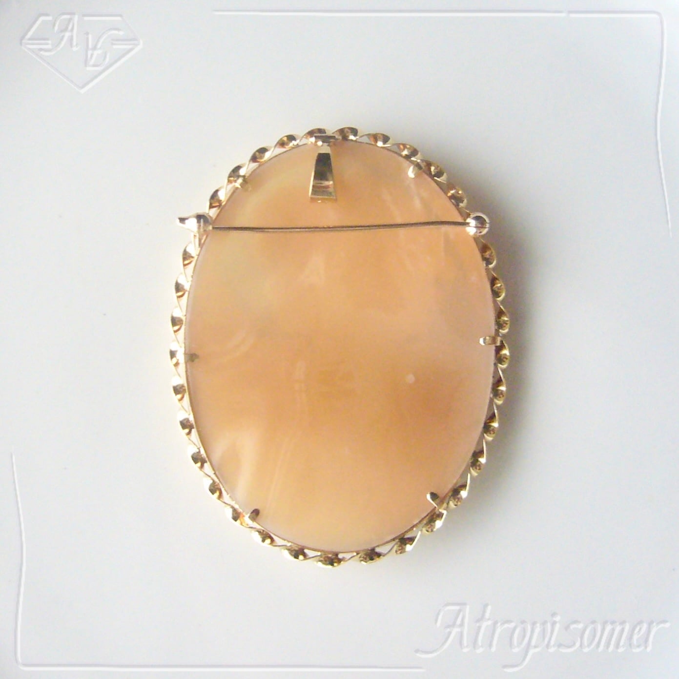 中古】K18シェルカメオペンダントブローチ（貴婦人と花、作者サイン