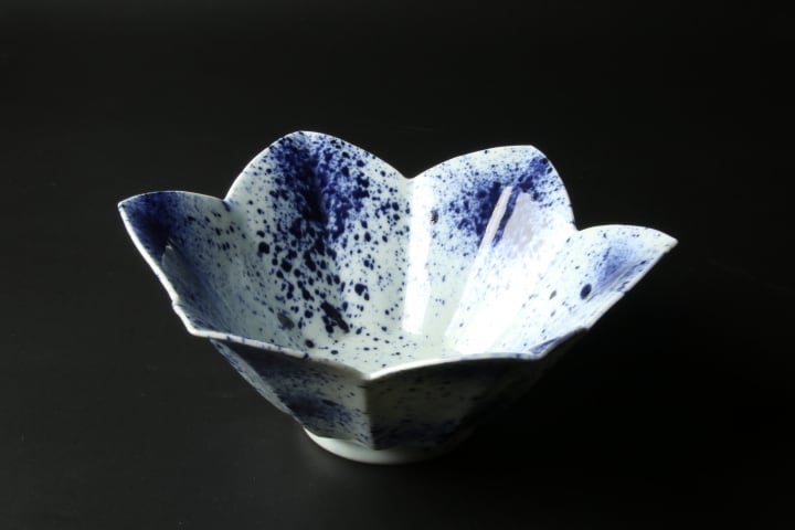 京焼　清水焼　岩華窯　吹呉須丸紋　深鉢　花器 京焼 清水焼 岩華窯 吹呉須丸紋 深鉢 花器