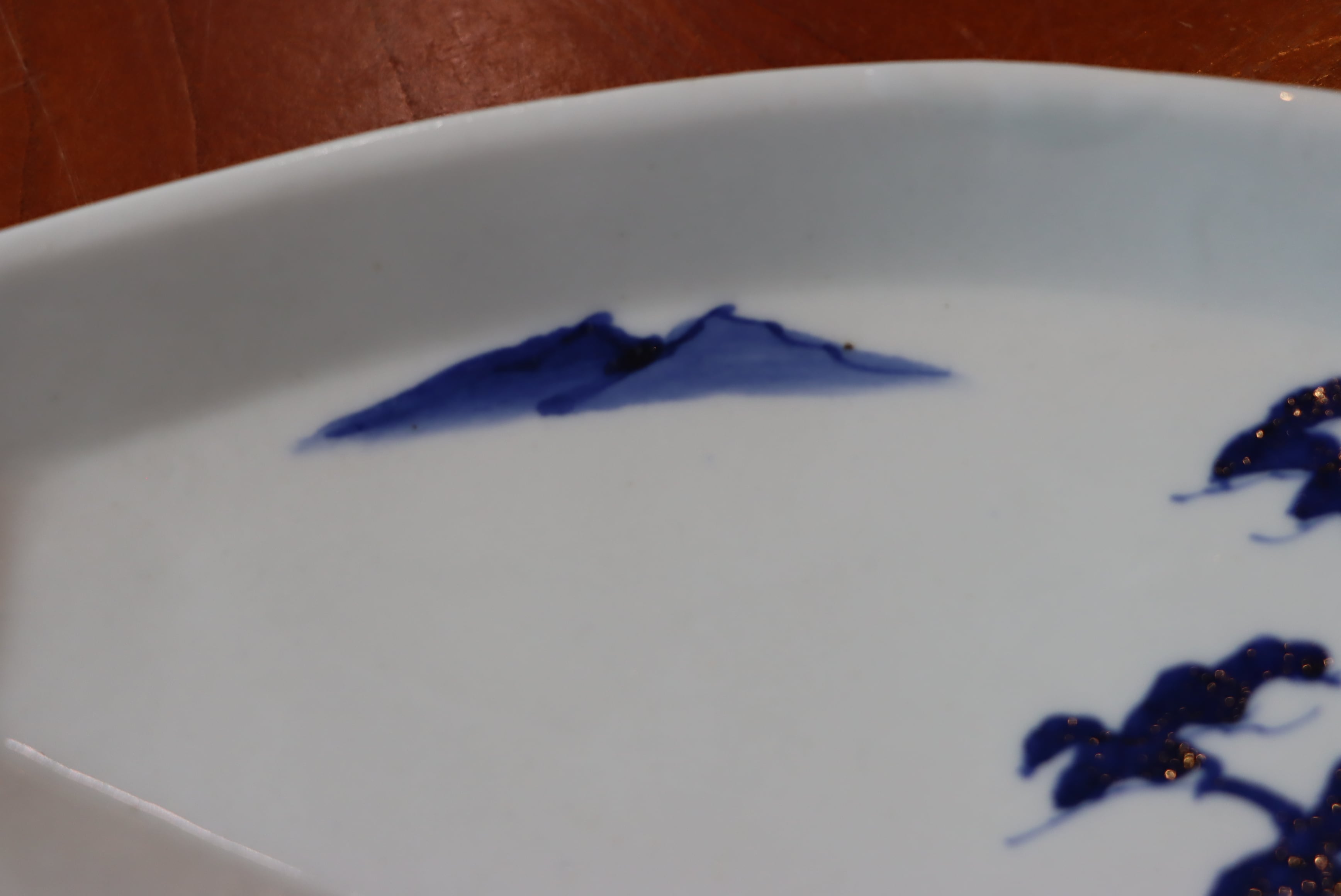 染付 松風景文 舟形皿 変形皿 五枚組/Blue and white shaped plate