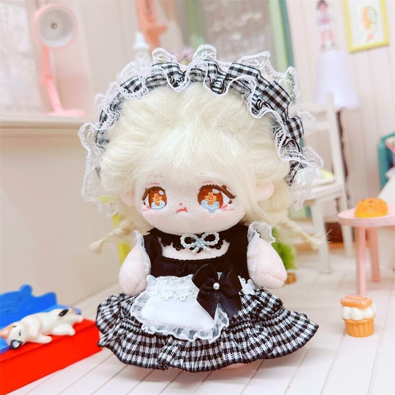 10cmぬいぐるみ用 着せ替え服 ぬい服 ちびぬい チェック柄メイド服 4点